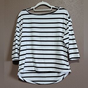 SHEIN Black & White Striped Boatneck 3/4 Sleeve Top Size Small